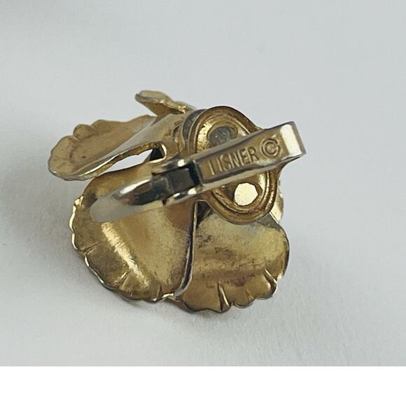 Lisner Open Rose Flower Clip On Earrings Gold Tone Jewelry Vintage Granny 3D Chu - Picture 8 of 13